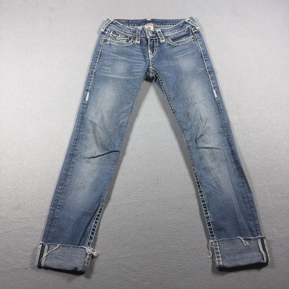 True Religion Julie Super T Jeans Women 26 Slim Straight Medium Wash Blue Y2K